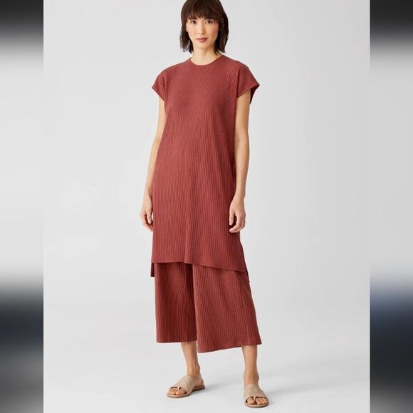 Eileen Fisher Ribbed Crew Neck Dress Terra Cotta size L - Picture 11 of 12